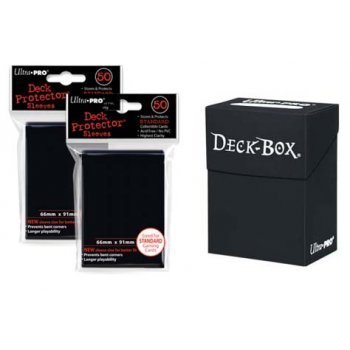 Black Deck Box for Trading Cards and 100 Black Standard Size Sleeves by Ultra Pro