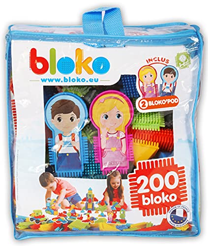 BLOKO 202 Piezas construcción Bloques Dientes Bolsa con Cremallera, Multicolor (MBI International Bloko503508)