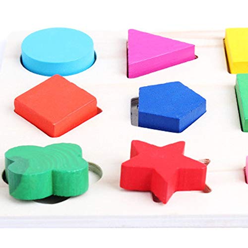 Bloques de geometría de Madera no tóxicos Forma Reconocimiento de Color Rompecabezas de Aprendizaje temprano Juguete Educativo para niños Niños - Multicolor