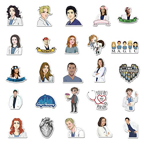 BLOUR 50 unids/Set Programa de TV Greys Anatomy Divertido PVC Scrapbooking para Equipaje portátil teléfono calcomanías DIY álbum Pegatinas médicos GIF