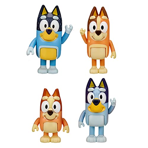 Bluey y Familia: Bluey, Bingo, Bandit y Chilli. Figura de acción articulada, 4 Unidades, 6,35 cm, Personajes, Juguete Oficial Coleccionable.