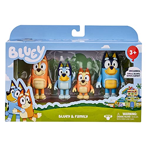 Bluey y Familia: Bluey, Bingo, Bandit y Chilli. Figura de acción articulada, 4 Unidades, 6,35 cm, Personajes, Juguete Oficial Coleccionable.