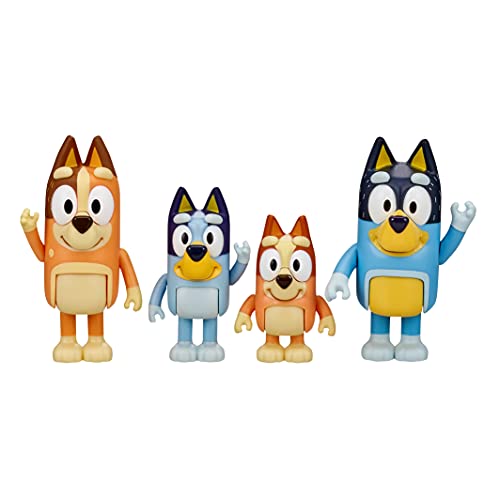 Bluey y Familia: Bluey, Bingo, Bandit y Chilli. Figura de acción articulada, 4 Unidades, 6,35 cm, Personajes, Juguete Oficial Coleccionable.