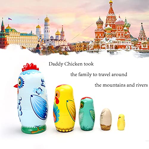 Boblen Little Chicken Family Dibujos Animados Juguete Ruso Matryoshka, Muñecas de apilamiento del patrón Creativo, 5pcs, Ornamento de la decoración for el hogar, Juguetes for niños