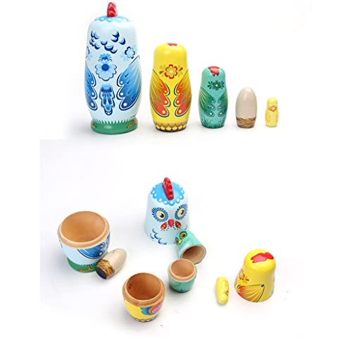 Boblen Little Chicken Family Dibujos Animados Juguete Ruso Matryoshka, Muñecas de apilamiento del patrón Creativo, 5pcs, Ornamento de la decoración for el hogar, Juguetes for niños