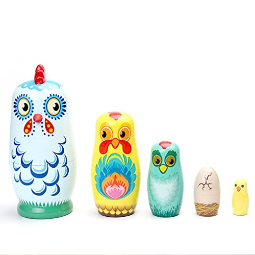 Boblen Little Chicken Family Dibujos Animados Juguete Ruso Matryoshka, Muñecas de apilamiento del patrón Creativo, 5pcs, Ornamento de la decoración for el hogar, Juguetes for niños