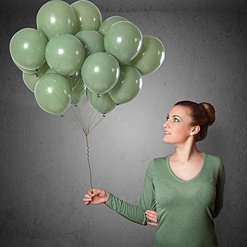 Bokie - Lote de 100 globos verdes de oliva verde de eucalipto, fiesta, látex, 12 pulgadas para mujeres, hombres, cumpleaños, boda, etc.