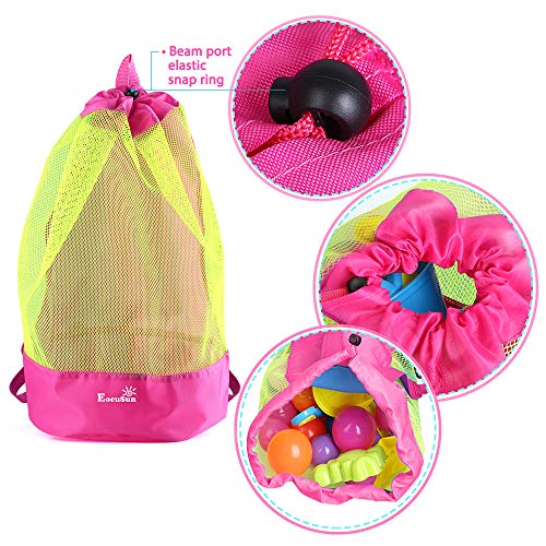 Bolsa de juguetes de playa, bolsa de malla grande, bolsas de almacenamiento de juguetes para niños, mochila de playa, bolsas de playa, no se incluyen juguetes (rosa y amarillo)