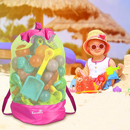 Bolsa de juguetes de playa, bolsa de malla grande, bolsas de almacenamiento de juguetes para niños, mochila de playa, bolsas de playa, no se incluyen juguetes (rosa y amarillo)