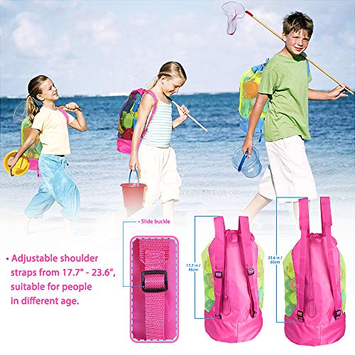 Bolsa de juguetes de playa, bolsa de malla grande, bolsas de almacenamiento de juguetes para niños, mochila de playa, bolsas de playa, no se incluyen juguetes (rosa y amarillo)