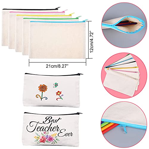 Bolsa de Maquillaje de Lona de Bricolaje 8pcs Bolsas Lona con Cremallera para Pintar Bolso Cosmético Lona Bolsas Artesanales Neceser Bolsas Cremalleras Blanco para Maquillaje Viaje Estuche de Lápices