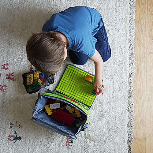 Bolsa para bloques de construcción con placa de construcción plegable, color verde granja, tamaño L, compatible con grandes bloques de construcción como Lego Duplo, incluye bolsa de red