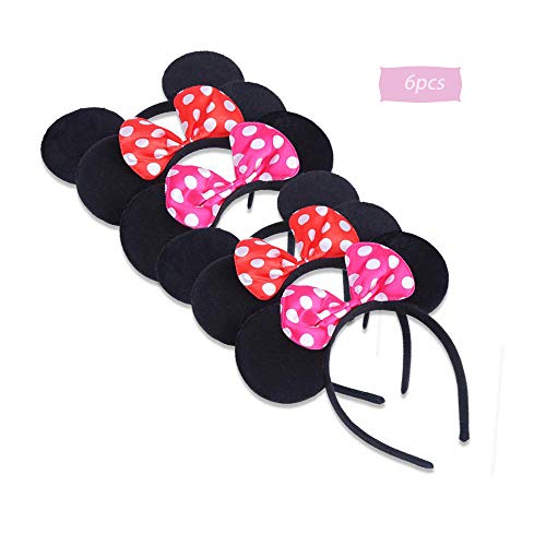 boogift 6 Pcs Orejas de Minnie Mouse, Mickey Mouse Mickey Fiesta de Cumpleaños Decoracion Cumpleaños Minnie Diademas Minnie Mouse Suministros de la Fiesta de Mickey