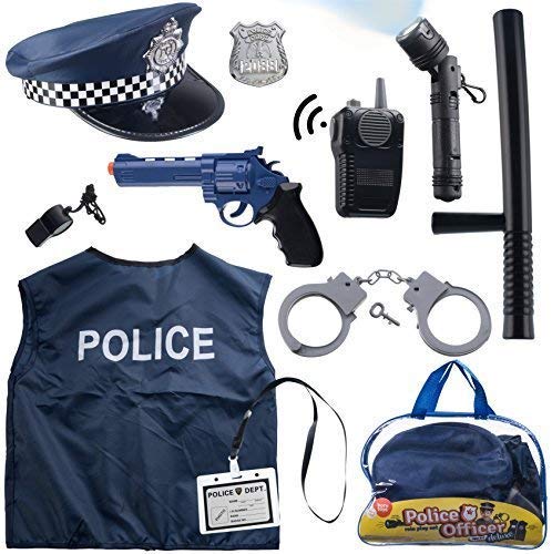 Born Toys Disfraz De Policía De 12 Piezas para Niños con Kit De Juego De rol De Juguete con Placa De Policía, Esposas, Linterna para Niños para Disfraz De Policía, Ideal