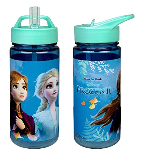 Botella de plástico Aero con pajita integrada y boquilla, diseño de Frozen II, sin BPA ni ftalatos, 500 ml