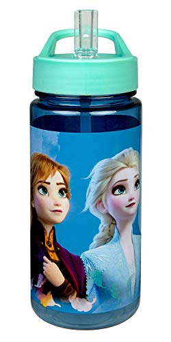 Botella de plástico Aero con pajita integrada y boquilla, diseño de Frozen II, sin BPA ni ftalatos, 500 ml