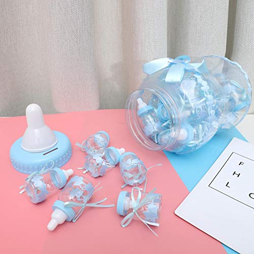 Botellas de bebé para baby shower, 30 piezas de bonitas cajas de dulces con forma de biberón, botellas de plástico para dulces de bebé para la decoración de la fiesta de bautizo de eventos(Azul)