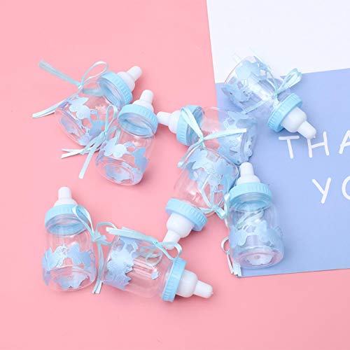 Botellas de bebé para baby shower, 30 piezas de bonitas cajas de dulces con forma de biberón, botellas de plástico para dulces de bebé para la decoración de la fiesta de bautizo de eventos(Azul)