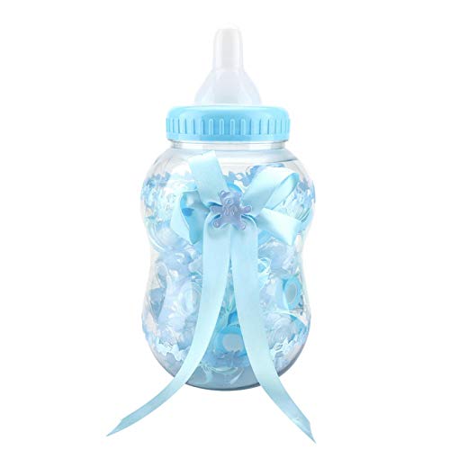 Botellas de bebé para baby shower, 30 piezas de bonitas cajas de dulces con forma de biberón, botellas de plástico para dulces de bebé para la decoración de la fiesta de bautizo de eventos(Azul)