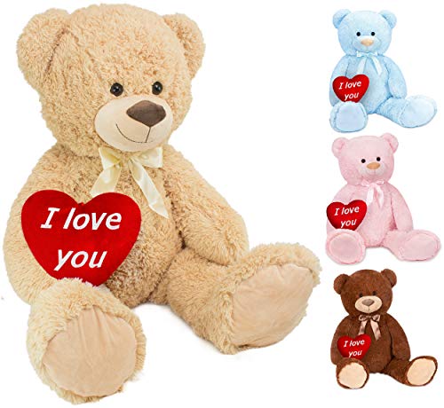 BRUBAKER Oso / Osito de Peluche con 'I Love You' de corazón - 35 cm - Marrón