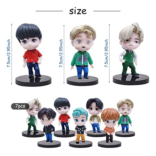 BTS Mini Juego de Figuras, 7 Piezas BTS Cake Topper, Bangtan Boys Mini Modelo de Decoración, para Cumpleaños Decoración