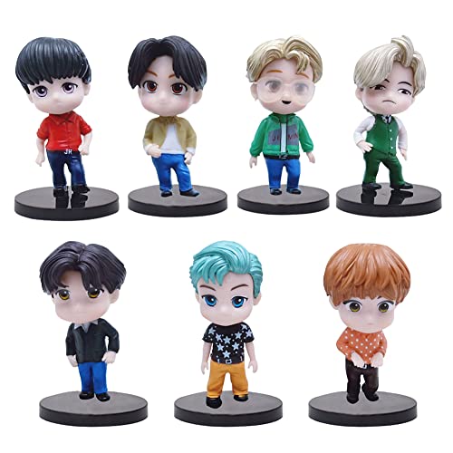 BTS Mini Juego de Figuras, 7 Piezas BTS Cake Topper, Bangtan Boys Mini Modelo de Decoración, para Cumpleaños Decoración