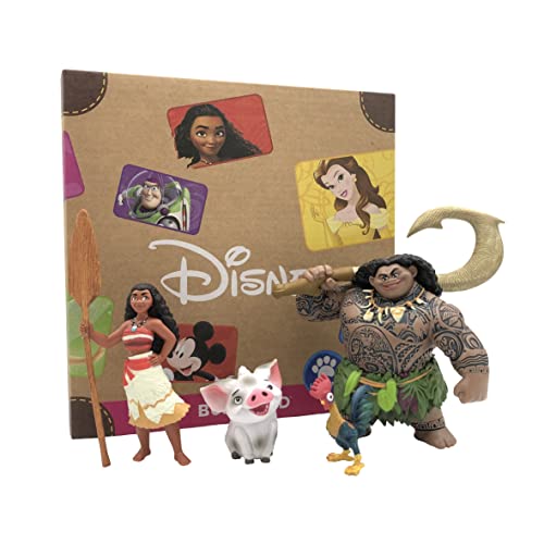 Bullyland 13261 – Juego de Figuras de Juguete Walt Disney Vaiana, Maui, Pua y Heihei, Caja de Regalo, Ideal como Figura de Tarta, Detallada, sin PVC, Gran Regalo para niños para Jugar de fantasía