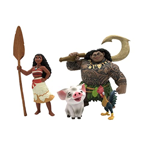 Bullyland 13261 – Juego de Figuras de Juguete Walt Disney Vaiana, Maui, Pua y Heihei, Caja de Regalo, Ideal como Figura de Tarta, Detallada, sin PVC, Gran Regalo para niños para Jugar de fantasía