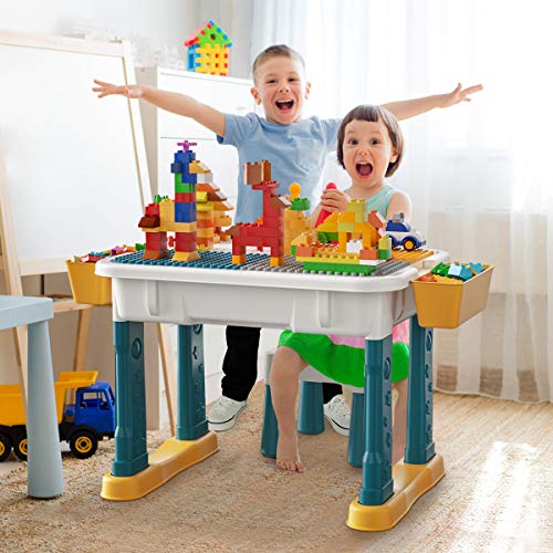 burgkidz Juego de Mesa y Silla para Niños con Bloques de Construcción Grandes de 135 Piezas, Mesa Grande de Actividades para Niños y Niñas para Dibujar y Cenar, Manualidades y Tareas