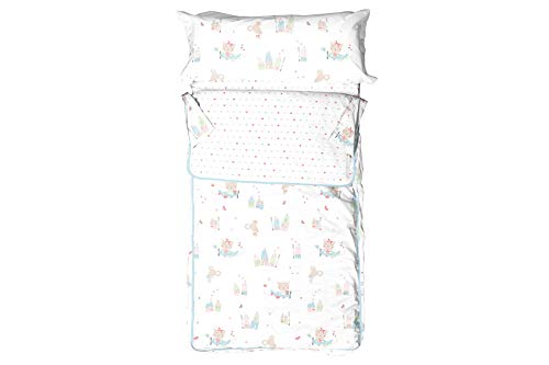 Burrito Blanco Saco Nórdico Infantil 007 100% Algodón con Un Diseño de Casitas y Graciosos Animalitos 90x190cm hasta 90x200cm/Saco Nórdico 90 con Cremallera, Colores Azul, Rosa y Beige