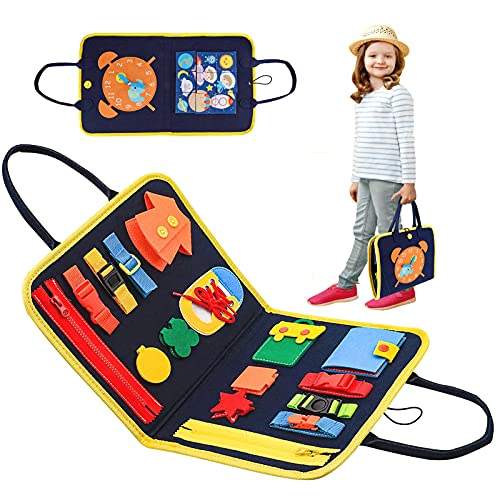 Busy Board Tablero Ocupado para Niños De 1 A 6 Años, Fieltro Portátil para Niños Pequeños, Hebillas, Cremalleras, Cordones De Zapatos, Botones Tablero De Actividades De Educación Temprana