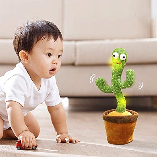 Cactus - Peluche cantante y baile, cactus loro, juguete de peluche para niños, loro que habla, 120 canciones, carga USB (120 sonidos + Lighting)