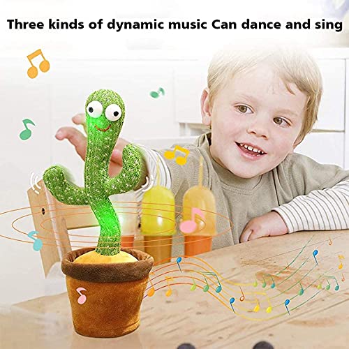 Cactus - Peluche cantante y baile, cactus loro, juguete de peluche para niños, loro que habla, 120 canciones, carga USB (120 sonidos + Lighting)