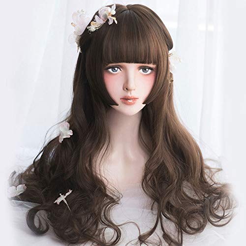 CAIZHIXIANG Lolita 26 Pulgadas de Largo Ondulado Marrón Gris Muñeca Japón Linda Damas Pelo sintético Cosplay Peluca (Color : Grey, Stretched Length : 26inches)