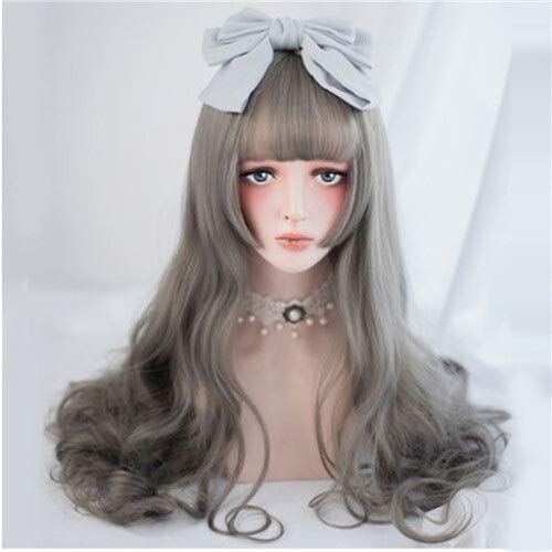 CAIZHIXIANG Lolita 26 Pulgadas de Largo Ondulado Marrón Gris Muñeca Japón Linda Damas Pelo sintético Cosplay Peluca (Color : Grey, Stretched Length : 26inches)