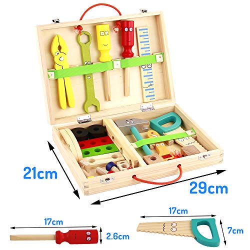 Caja Herramientas Juguetes de Madera-Rompecabezas DIY Construccion Maletin Herramientas Juguete Educativos Niños 3 4 5 6 Años,Juego De Rol Mesa Cajas Para Herramientas Niños Caja Manualidades Juguetes