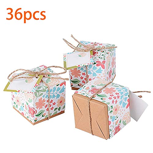 Cajitas Regalo, 36 Piezas Caja De Regalo Decorativa, Cuadrado Cajitas Regalo, Con una Pequeña Etiqueta y un Cordel, Para Caramelos, Chocolates, Galletas, Joyas y Otros Pequeños Obsequios(2 * 2 * 2in)