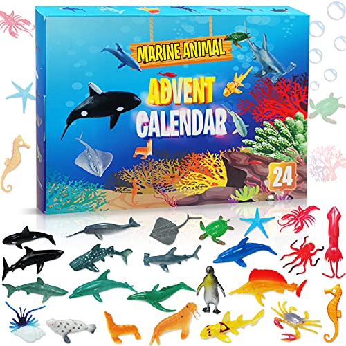 Calendario de Adviento 2021,24 Piezas Organismo Marino Juguete Regalos de Adviento de Navidad para Niños,Calendario de Cuenta Regresiva de Navidad,Colorido Mar Animale Juguete,Fauna Submarina Realista