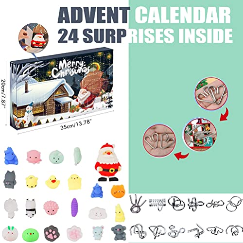 Calendario de Adviento, caja de regalo con calendario de cuenta regresiva de Navidad con 12 pzs juguetes de rompecabezas y 12 pzs Fidget toys, regalo de cuenta regresiva de 24 días para niños y niñas