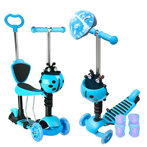 Calma Dragon JC210, Patinete para Niños, Scooter con 3 Ruedas, 5 en 1, con Asiento extraíble, Manillar, Mango de Empuje, Altura Ajustable, Monopatín para niños de 1 a 9 años (Azul)