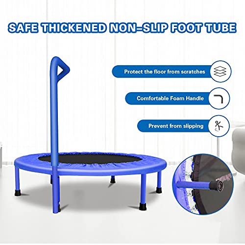 Cama Elástica Infantil Mini Trampolín Infantil Portátil con Pasamanos Ajustable y Cubierta de Seguridad Acolchada para Interiores y Exteriores, Color Azul