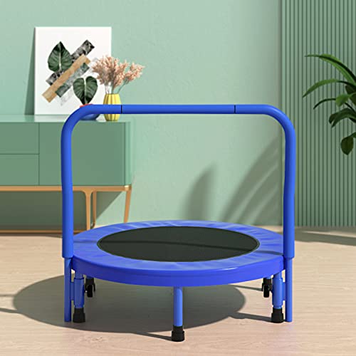 Cama Elástica Infantil Mini Trampolín Infantil Portátil con Pasamanos Ajustable y Cubierta de Seguridad Acolchada para Interiores y Exteriores, Color Azul