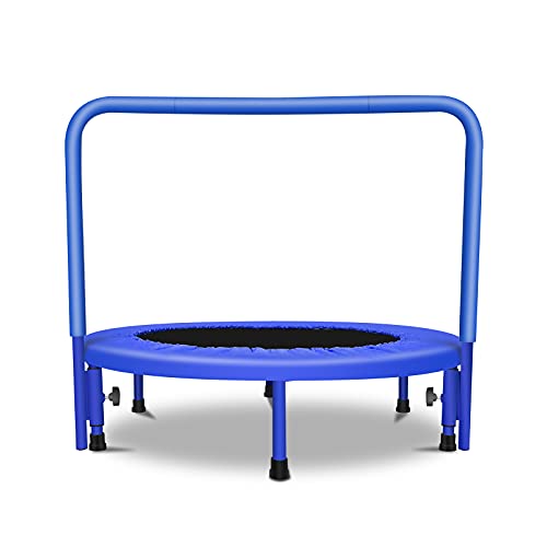 Cama Elástica Infantil Mini Trampolín Infantil Portátil con Pasamanos Ajustable y Cubierta de Seguridad Acolchada para Interiores y Exteriores, Color Azul