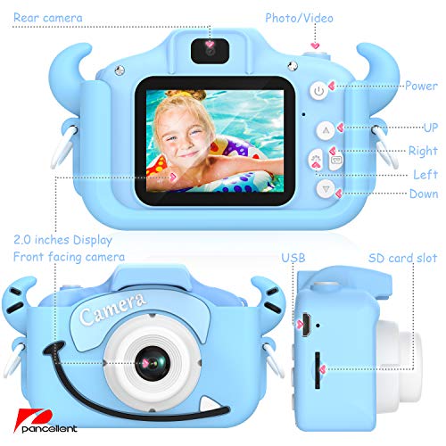 Cámara Digital para Niños, Doble Lente, Fotos, Vídeos y Juegos para Niños, 1080P HD, con Tarjeta SD De 32 GB, Pantalla De 2 Pulgadas, Zoom De 8 Aumentos (Azul)