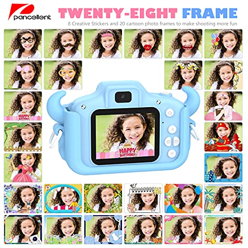 Cámara Digital para Niños, Doble Lente, Fotos, Vídeos y Juegos para Niños, 1080P HD, con Tarjeta SD De 32 GB, Pantalla De 2 Pulgadas, Zoom De 8 Aumentos (Azul)