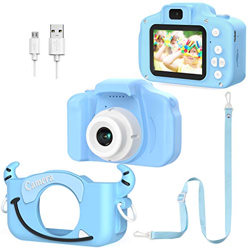 Cámara Digital para Niños, Doble Lente, Fotos, Vídeos y Juegos para Niños, 1080P HD, con Tarjeta SD De 32 GB, Pantalla De 2 Pulgadas, Zoom De 8 Aumentos (Azul)