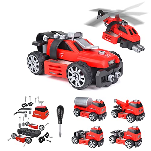 Camión de Bomberos Coches de Juguetes niños 3 4 5 6 años 6 en 1 Desmontar Vehículos con Herramienta Ensamblar Avión Tractor Juguete DIY Construccion Juego Regalo para Niños Niñas