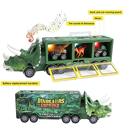 CamióN Transportador Animales,Dinosaurios Juguetes Camions,CamióN Portador De Coches De Transporte De Dinosaurios Con Luces Y Musica, Coches De Almacenamiento De Modelos De Animales De Dinosaurio