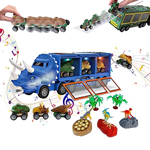 CamióN Transportador Animales,Dinosaurios Juguetes Camions,CamióN Portador De Coches De Transporte De Dinosaurios Con Luces Y Musica, Coches De Almacenamiento De Modelos De Animales De Dinosaurio