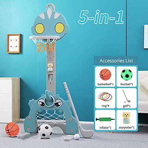 Canasta de Baloncesto para Niños, Soporte de Baloncesto para niños con Juego de fútbol y Golf, Juego de Canasta de Baloncesto para Interiores y Exteriores, Mejor Regalo para Bebés